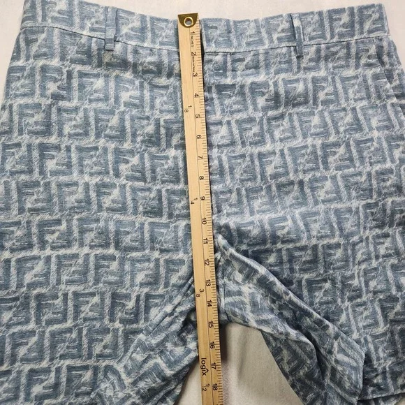 Fendi FF Logo Linen Shorts Mens Bermuda Blue White IT 52 FB0821 AR62 - Picture 9 of 15